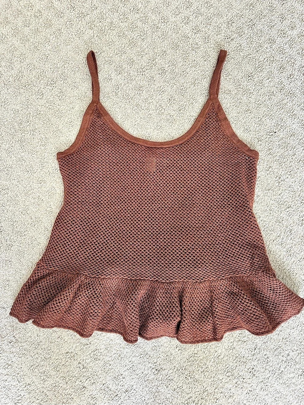 Old Navy Sleeveless Open-Stitch Peplum Sweater Brown Tank